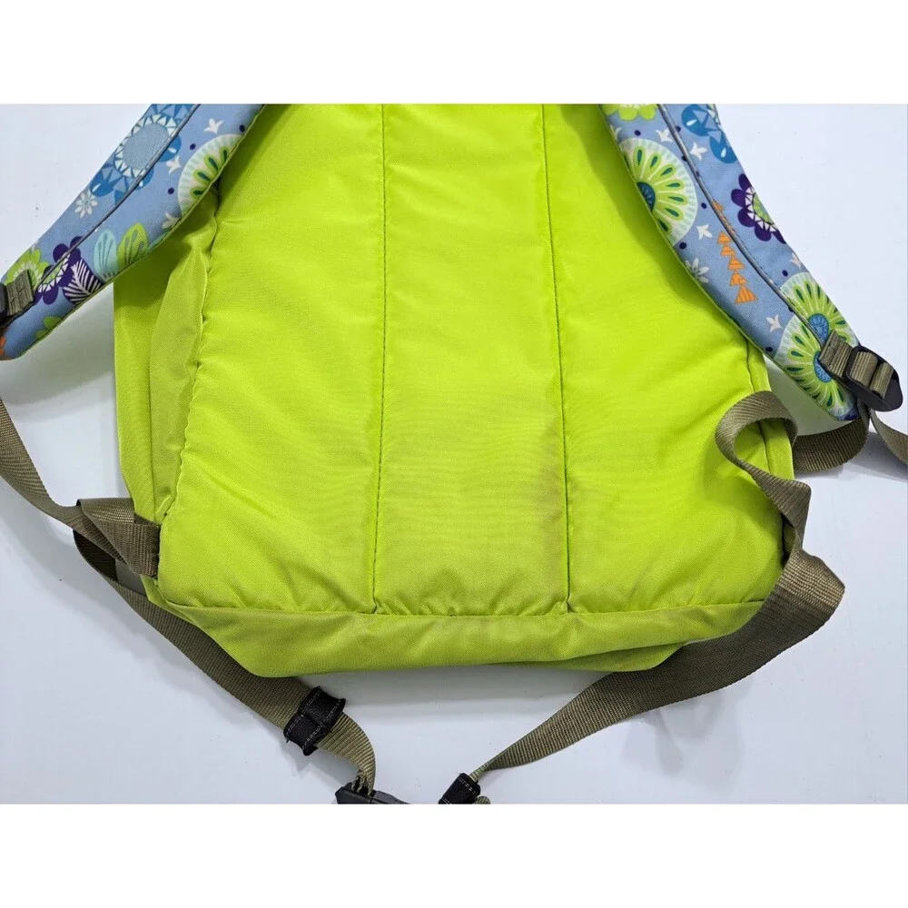 LL Bean Deluxe Backpack School Camp Blue Green Floral Hawaiian Geometric